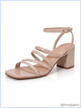 Women's Faux Leather Chunky Block Heel Square Toe Ankle Strap Sandals